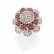 Pavè diamond and ruby white gold flower shaped rin… - Foto 1