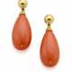 Pear shaped orange coral and yellow gold pendant e… - photo 1