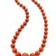 Orange coral bead necklace with gold clasp, mm 27.… - фото 1