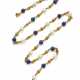 Yellow gold chain necklace accented with lapis laz… - фото 1
