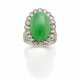 Oval cabochon jadeite and diamond white gold ring… - фото 1