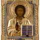 AN ICON OF CHRIST PANTOKRATOR WITH SILVER-GILT AND ENAMEL OKLAD - фото 1