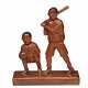 A CARVED AND PAINT-DECORATED WOOD SCULPTURE OF A BATTER AND CATCHER - photo 1