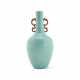 A TURQUOISE-ENAMELLED IRON-RED AND GILT AND SLIP DECORATED HANDLED VASE - photo 1