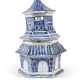 A BLUE AND WHITE PAGODA-FORM JAR AND COVER - photo 1