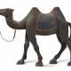 A BROWN, RED AND BLUE-PAINTED CARVED CAMEL CAROUSEL FIGURE - фото 1