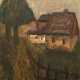 Vent, Eva (1933 Passenheim/Masuren) "Bauernhof", Öl/ Lw., unsign. rückseitig bez. und dat. 1987, 79x63,5 cm, Rahmen - Foto 1