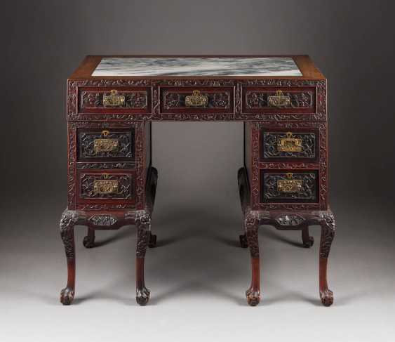 Ladies Writing Desk With Raised Emblem With Floral Decor Auction