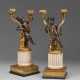 A PAIR OF LOUIS XVI ORMOLU, PATINATED-BRONZE AND WHITE MARBLE TWO-LIGHT CANDELABRA - photo 1
