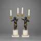 A PAIR OF DIRECTOIRE ORMOLU, PATINATED-BRONZE AND WHITE MARBLE TWO-LIGHT CANDELABRA - photo 1