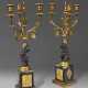 A PAIR OF NORTH EUROPEAN ORMOLU, PATINATED-BRONZE AND MARBLE THREE-LIGHT CANDELABRA - photo 1