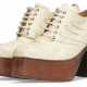 A PAIR OF CREAM AND BROWN LEATHER PLATFORM SHOES - photo 1