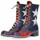 A PAIR OF RED AND BLUE LEATHER `STARS AND STRIPES` TALL LACE-UP BOOTS - photo 1