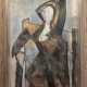 Maler des 20. Jh. "Frau mit Cape", Öl/ Lw., undeutl. sign. u.r. und dat. ´56, im oberen Bereich rep., 93x62 cm, Rahmen - фото 1