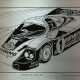 Hentrich, Andreas "Porsche 956 Le Mans 82", Andreas-Zinn-Grafik, Exemplar 68/100, sign., rückseitig Zertifikat, 18x33 cm, hinter Glas und Rahmen - фото 1