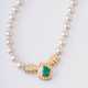 A Pearl Necklace with Emerald and Diamonds. - photo 1