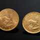 2 Gelbgold 916 „2 Rand Krügerrand" Münzen, 1966 und 1967, Südafrika, zus. 16g, Ø 2,2cm - Foto 1