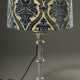 Glas Tischlampe "Tiffany" mit 3 Nodi im Schaft, Entw.: Ingo Maurer, 1969, blau-grauer Velourschirm, H. 69cm - photo 1