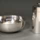 2 Diverse versilberte Teile mit Rillendekor und Henkeln im Art Deco Stil: Schale (H. 10cm, Ø 30,5cm) und Kaffeekanne (H. 26cm) - photo 1