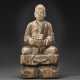 A PAINTED WOOD FIGURE OF A SEATED LUOHAN - photo 1