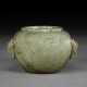AN UNUSUAL WELL-CARVED MOTTLED YELLOWISH-GREEN AND DARK BROWN JADE JAR - photo 1