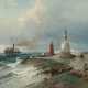 Maler des 19./20. Jh. ''Leuchtturm mit Mole'', Küstenpartie … - фото 1