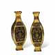 A PAIR OF SMALL IMITATION PARCEL-GILT BRONZE PORCELAIN FACETED VASES - фото 1