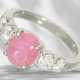 Ring: modern platinum ring with rare coloured stone, pink be… - photo 1