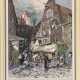 Schönleber, Gustav (1851 Bietigheim-1917 Karlsruhe) "Schlächtergang in Rostock", kolorierter Holzstich um 1880, unten mittig bez., 20,5x13 cm, im Passepartout, ungerahmt - Foto 1