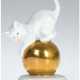 Porzellan-Figur "Kätzchen auf Goldkugel", Rosenthal, weiß, H. 6 cm - Foto 1
