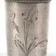 Wodkabecher, Rußland, 84 Zolot. Silber, mit Reliefrand, mit ziseliertem Blumendekor, 46,4 g, H. 6,2 cm - photo 1