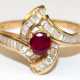 Brillant-Rubin-Ring, 750er GG, mit 34 Diamanten im Baguetteschliff und oval facettiertem Rubin, ges. 2,93 g, RG 58 - фото 1