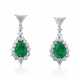 PAIR OF EMERALD AND DIAMOND PENDENT EARRINGS - фото 1