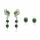 NO RESERVE - JADEITE AND DIAMOND PENDENT EARRINGS; TOGETHER WITH A PAIR OF JADEITE AND DIAMOND EARRINGS - photo 1