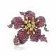 NO RESERVE - RUBY AND COLOURED DIAMOND BROOCH/PENDENT - photo 1