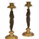 A PAIR OF DIRECTOIRE ORMOLU AND PATINATED BRONZE CANDLESTICKS - фото 1