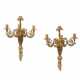 A PAIR OF RESTAURATION ORMOLU AND PATINATED-BRONZE THREE-BRANCH WALL-LIGHTS - фото 1