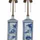 A PAIR OF CHINESE BLUE AND WHITE PORCELAIN BOTTLES, MOUNTED AS LAMPS - фото 1