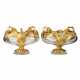 Paire de vases ronds en verre coule et bronze dore à motif de cygnes. France 20ème siècle. - photo 1