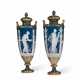 A PAIR OF MINTONS PATE-SUR-PATE PEACOCK BLUE VASES AND COVERS - photo 1