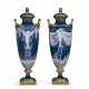 A PAIR OF MINTONS PATE-SUR-PATE PEACOCK BLUE VASES AND COVERS - photo 1