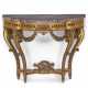 A FRENCH GILTWOOD CONSOLE TABLE WITH A GREY MARBLE TOP - Foto 1