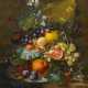 Steenbergen, Albert. Früchtestillleben mit Trauben, Orange, Zitrone und Granatapfel auf marmorierter Tischplatte. - Foto 1