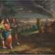 Altmeister 17./18. Jh., "Biblische Szene mit drei Wanderern am Dorfrand", Öl/Lw. doubliert, unsigniert, diverse kl. Farbabplatzungen, 55x74 cm, Rahmen - photo 1
