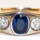 Ring, GG 585, 4,0 g, blauer Saphir, 2 Brillanten zus. ca. 0,40 ct, RG 60, Innendurchmesser 19,1 mm - фото 1