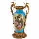 France. LARGE PORCELAIN VASE WITH TURQUOISE GROUND, PARK SCENE AND BRONZE MOUNTINGS - photo 1