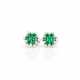 Pair of clip earrings set with emeralds and diamonds - photo 1