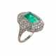 Коктейльное кольцо в стиле Арт-Деко, с изумрудом и бриллиантами. - фото 1