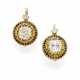 Old mine ct. 1.76 and ct. 1.47 diamond and enamel yellow chiseled gold earrings accented with two smaller diamonds, in all ct. 3.30 circa, g 5.18 circa, length cm 1.7 circa. Northern Italy hallmarks. | | Appended short report CISGEM n. 26446 24/11/ - Foto 1