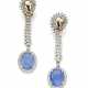 Carved cabochon sapphire and diamond pendant earrings, sapphires in all ct. 27.00 circa, diamonds in all ct. 2.50 circa, g 20.8 circa, length cm 6.6 circa. Marked 539 AR. (slight defects) - Foto 1